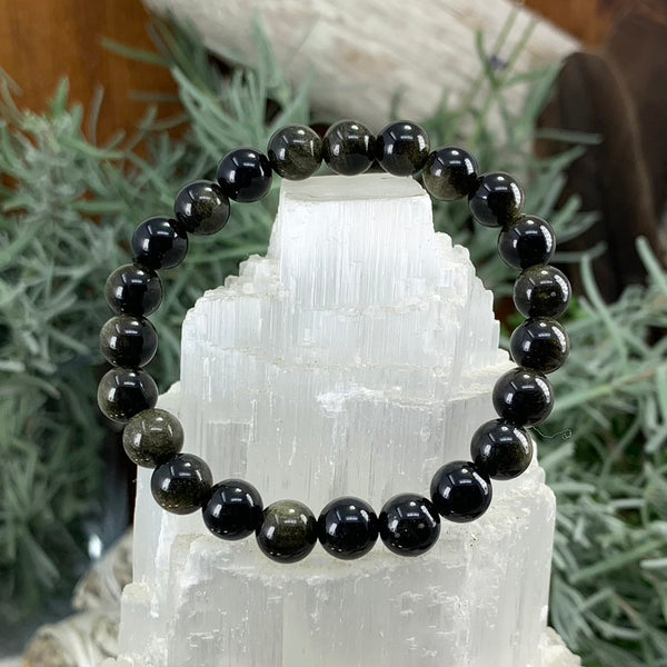 Mala-Armband aus goldenem Obsidian mit Beutel