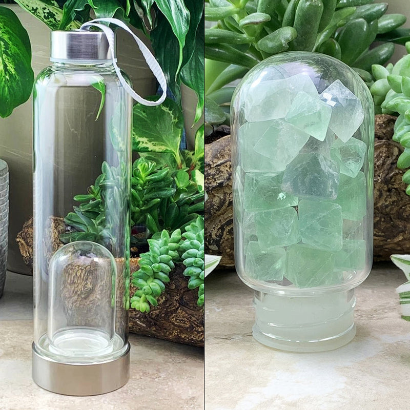 WWW - PRICING -Green Fluorite Octahedron Gem Pod Crystal Water Bottle - water