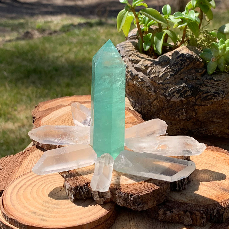 8-Piece Green Fluorite + Quartz Set