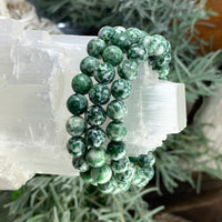 Pulsera Mala De Jaspe Con Manchas Verdes Y Estuche De Terciopelo