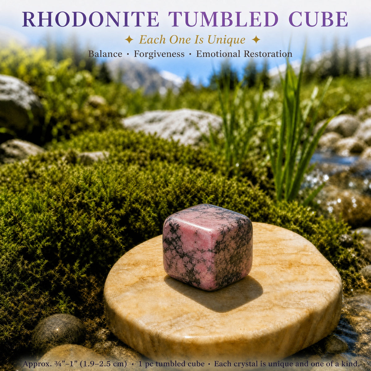 Cube roulé en rhodonite
