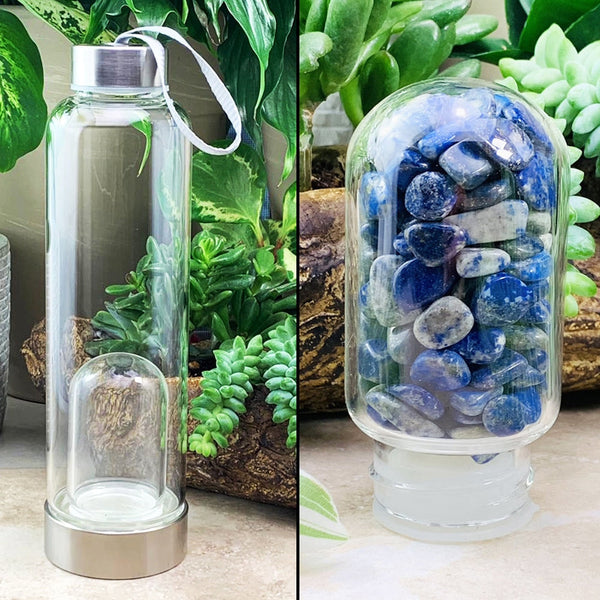 WWW - PRICING -Lapis Lazuli Mini Gemstones Pod Crystal Water Bottle - water