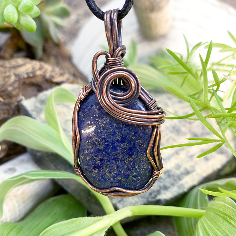 Lapis Lazuli Copper Wire Pendant Necklace