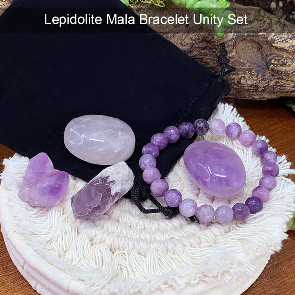 Lepidolite Mala armbånd Unity Pouch Sæt