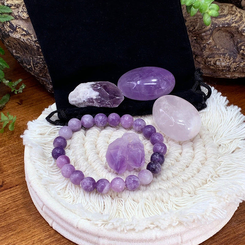 OFERTA GRATUITA! Conjunto de bolsa unidade de pulseira Lepidolite Mala - (basta pagar o custo do frete)