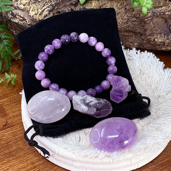 GRATIS GIVEAWAY! Lepidolite Mala armbånd Unity Pouch Set - (Bare betal fraktkostnaden)