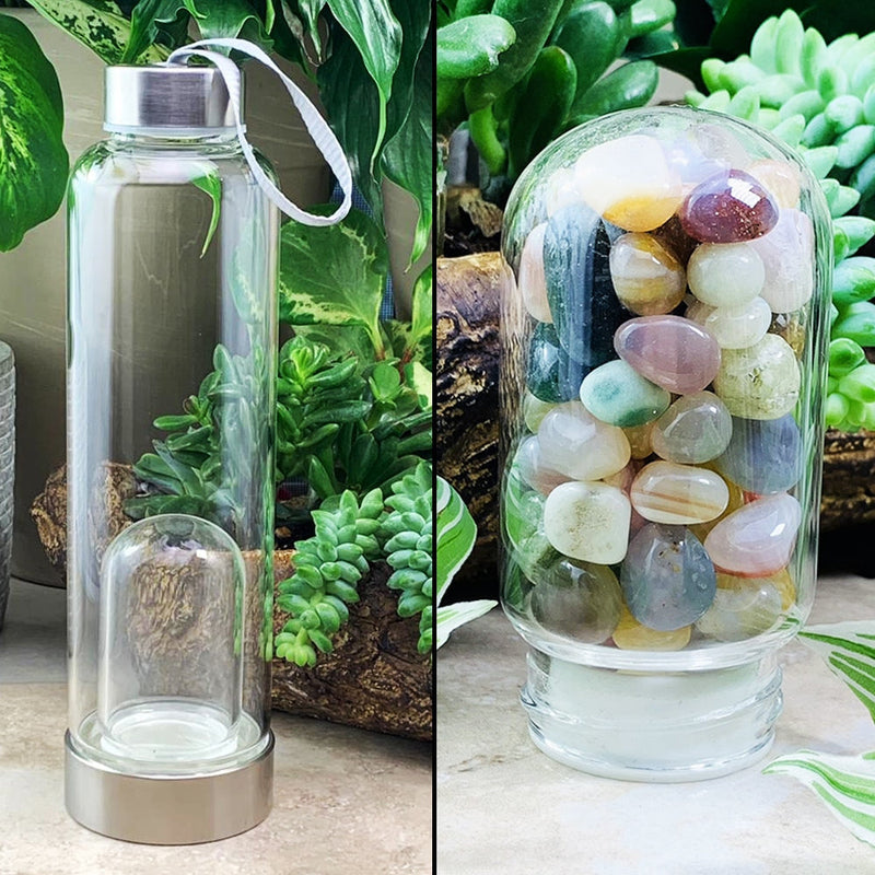 WWW - PRICING - Mixed Agate Mini Gemstones Pod Crystal Water Bottle - water