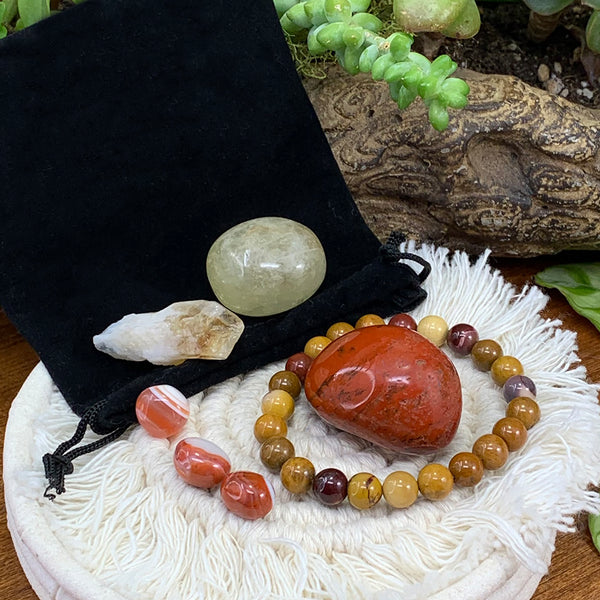 Golden Mookaite Mala Armbånd Empowerment Pouch Set