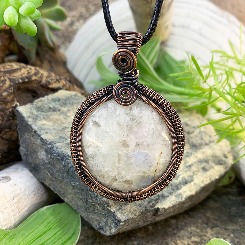 Luna Moonstone Copper Wire Pendant Necklace