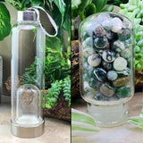 WWW - PRICING - Green Moss Agate Mini Gemstones Pod Crystal Water Bottle - water