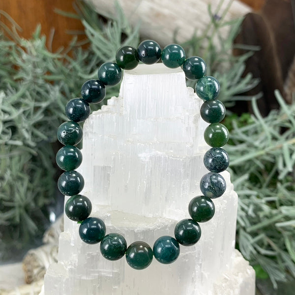 Mala Moss Agate-armbånd med fløyelsveske