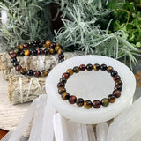 Pulsera Mala Ojo De Tigre Multicolor Con Bolsita De Terciopelo