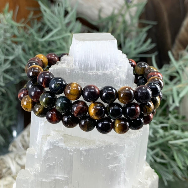 Mala Multicolor Tiger's Eye armbånd med fløyelspose