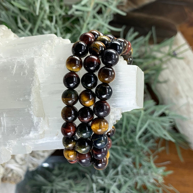 Mala Multicolor Tiger's Eye armbånd med fløyelspose