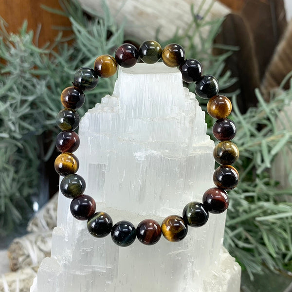 Mala Multicolor Tiger's Eye armbånd med fløyelspose