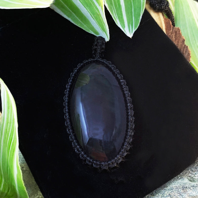 Obsidian Macramé vedhæng halskæde
