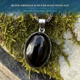 Black Obsidian & Silver Halo Necklace