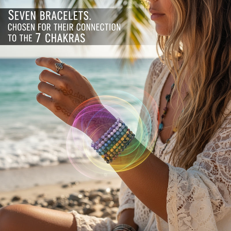 7-delige Mala kralenarmband Chakra-set (een armband voor elke chakra)