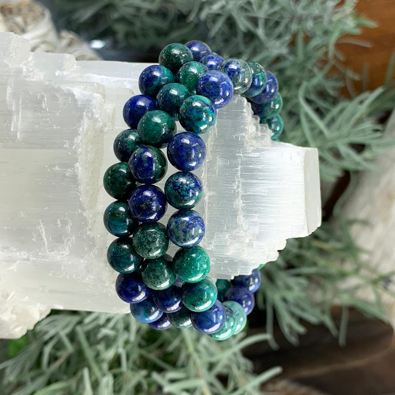 Bracelet Mala Azurite Avec Pochette En Velours