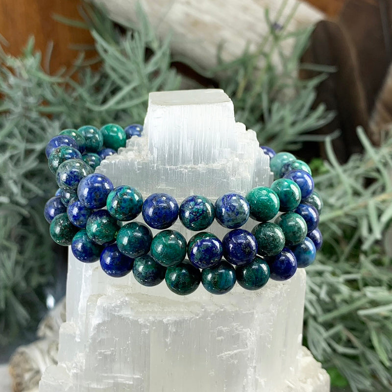 Mala Azurite Bracelet With Velvet Pouch