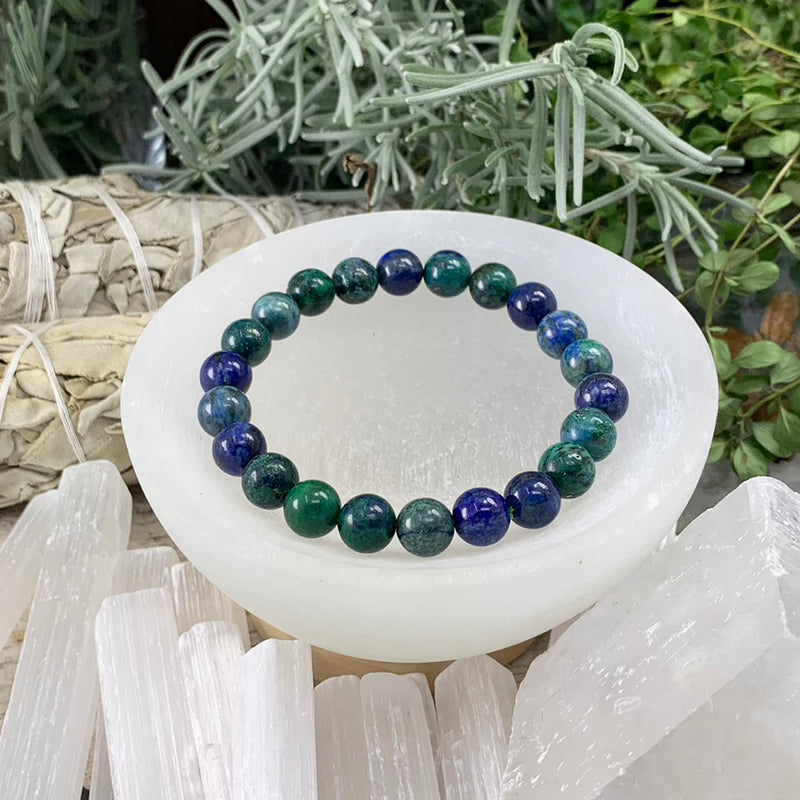 Bracelet Mala Azurite Avec Pochette En Velours