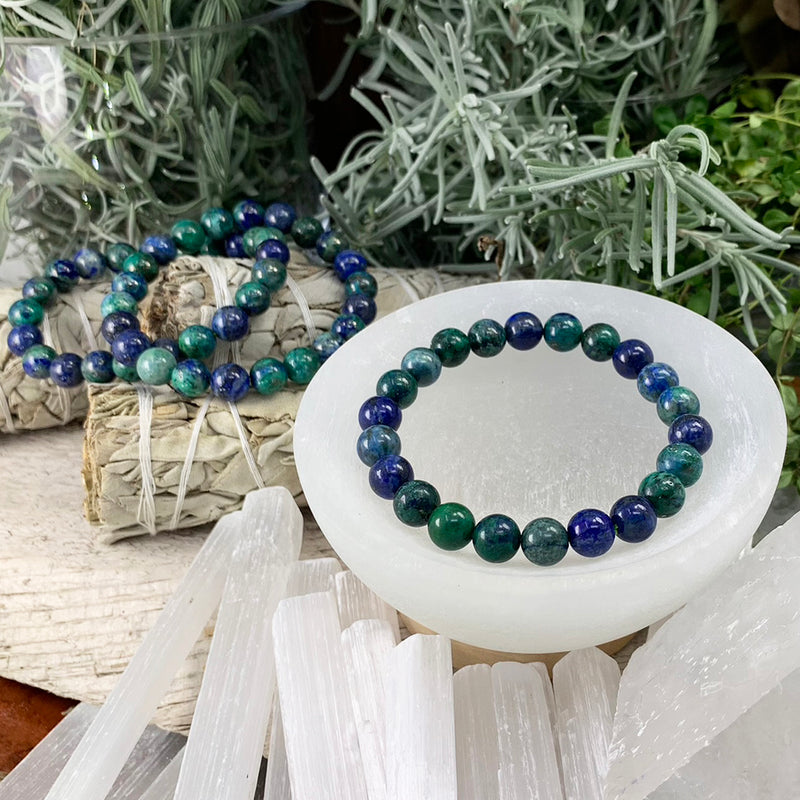 Bracelet Mala Azurite Avec Pochette En Velours