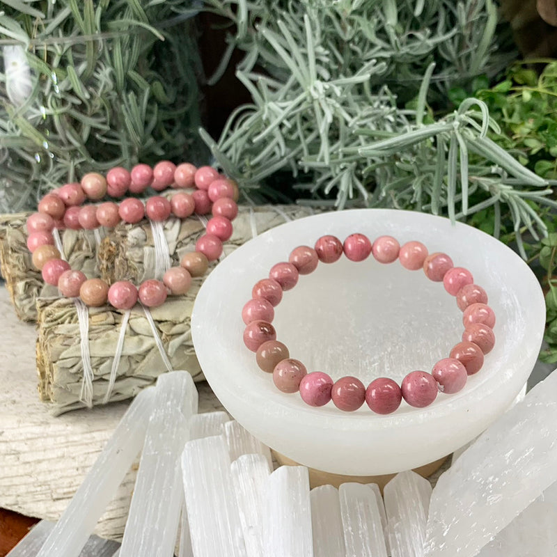 Mala Pink Rhodonite armbånd med fløjlspose