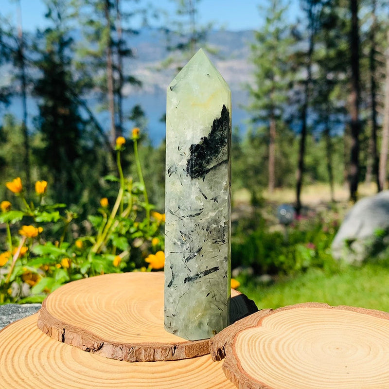 Prehnite With Black Tourmaline Wand - wand