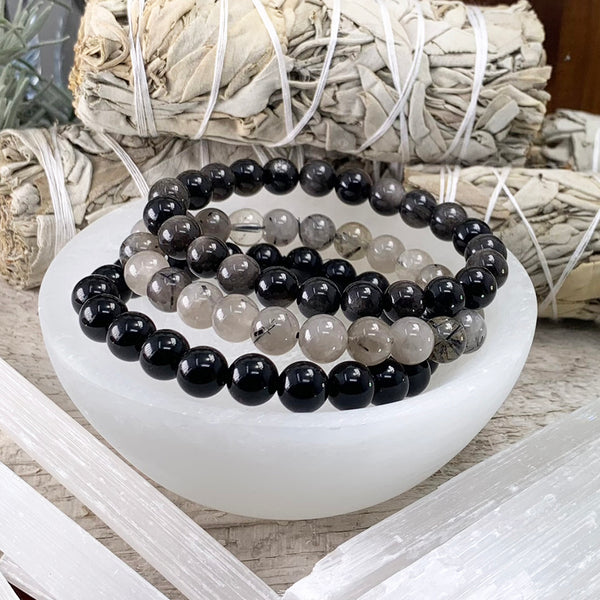 3-Piece Crystal Bracelet "Energy Protection Set"  + Velvet Pouch