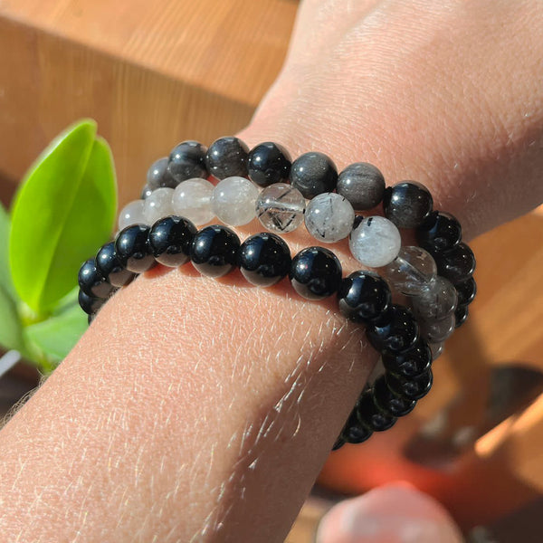 Ensemble de 3 bracelets Mala en cristal de protection énergétique