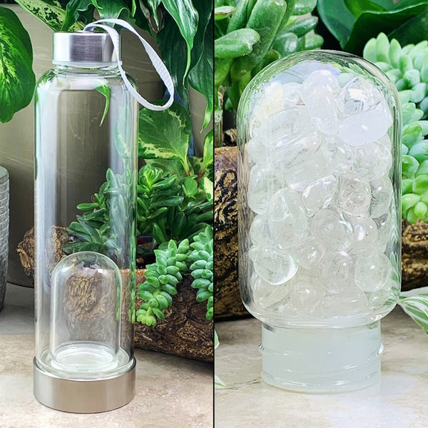 WWW - PRICING - Clear Quartz Mini Gemstone Pod Crystal Water Bottle - water