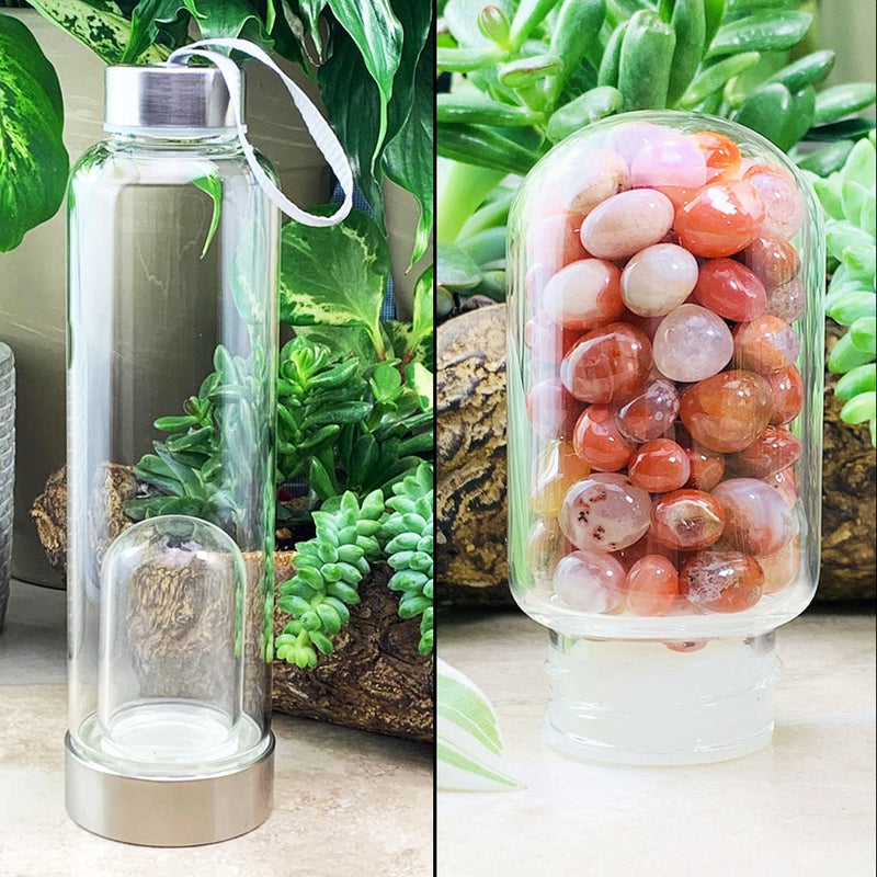 WWW - PRICING - Red Carnelian Mini Gemstones Pod Crystal Water Bottle - water