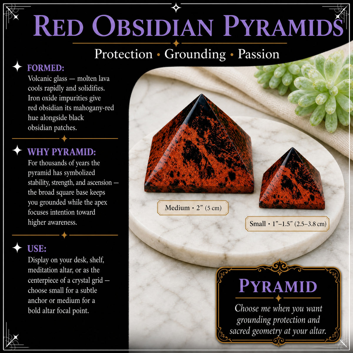 Pyramide aus rotem Obsidian – mittelgroß