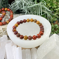 Pulsera Mala Red Earth de jaspe Mookaite con bolsa de terciopelo