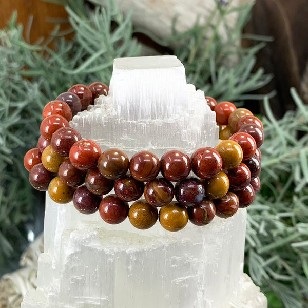 Mala Red Earth Mookaite Jasper armband met fluwelen zakje