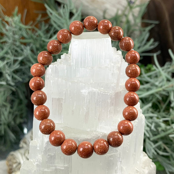 Pulsera Mala De Arenisca Roja Con Bolsa De Terciopelo