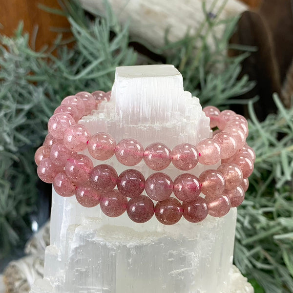 Mala Strawberry Quartz Bracelet With Velvet Pouch