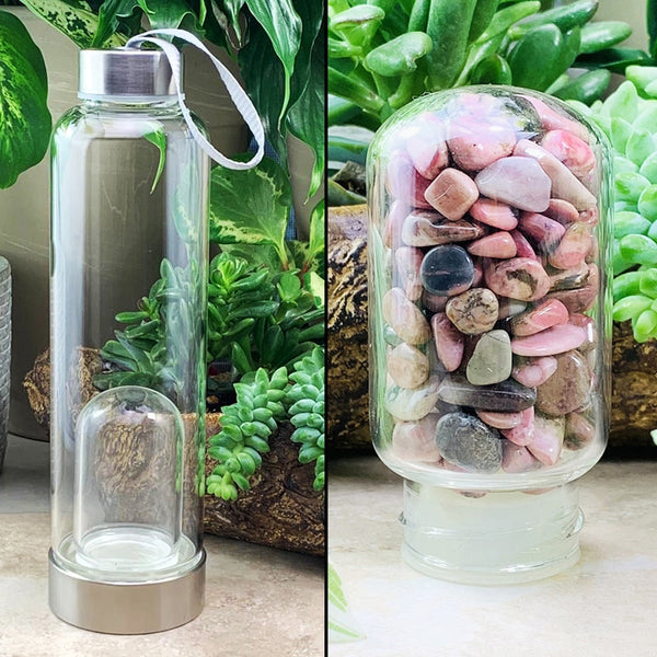 WWW - PRICING - Rhodonite Mini Gemstone Pod Crystal Water Bottle - water