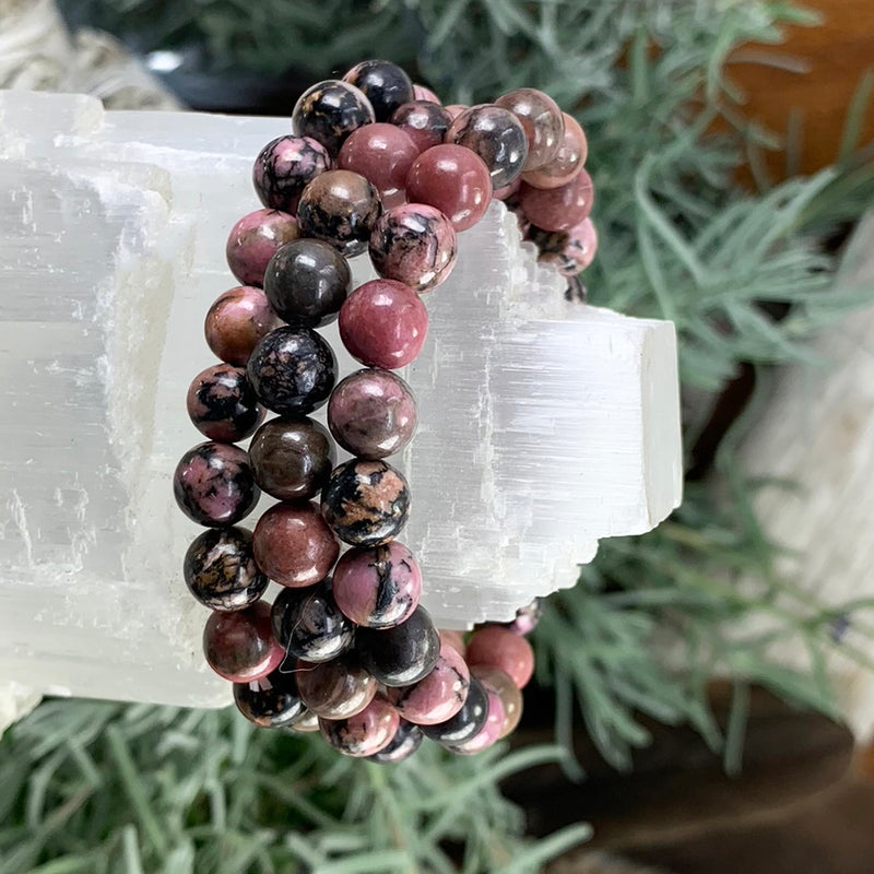 Mala Rhodonite armbånd med fløyelspose