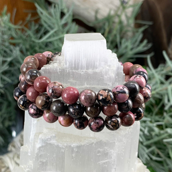 Mala Rhodonite armbånd med fløyelspose