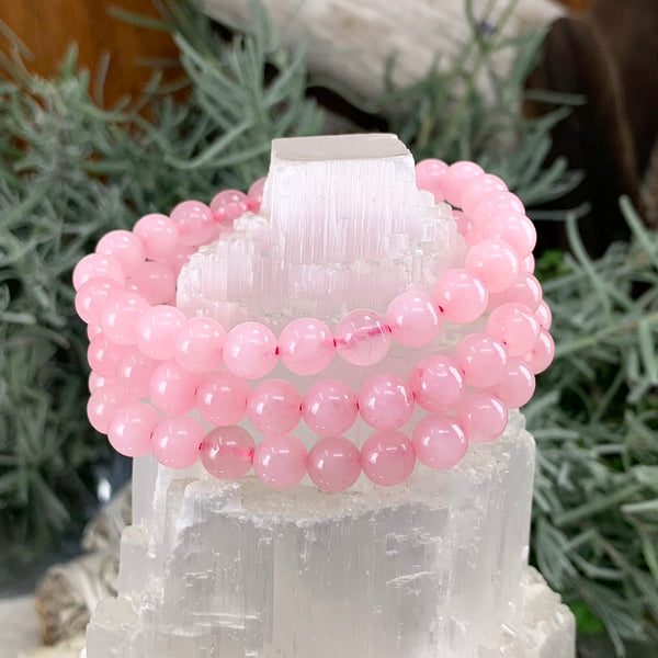 Bracelet Mala Rose Quartz Avec Pochette En Velours