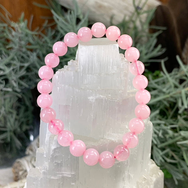 Pulsera Mala De Cuarzo Rosa Con Estuche De Terciopelo