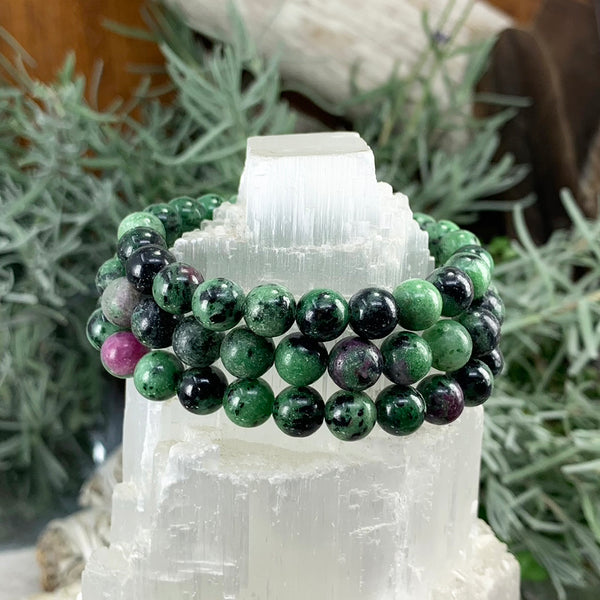 Bracelet Mala Ruby Zoisite Avec Pochette En Velours