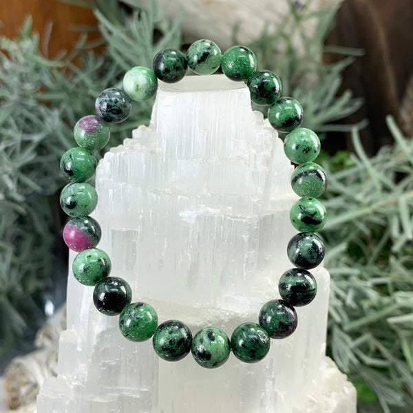 Mala Ruby Zoisite armband met fluwelen zakje