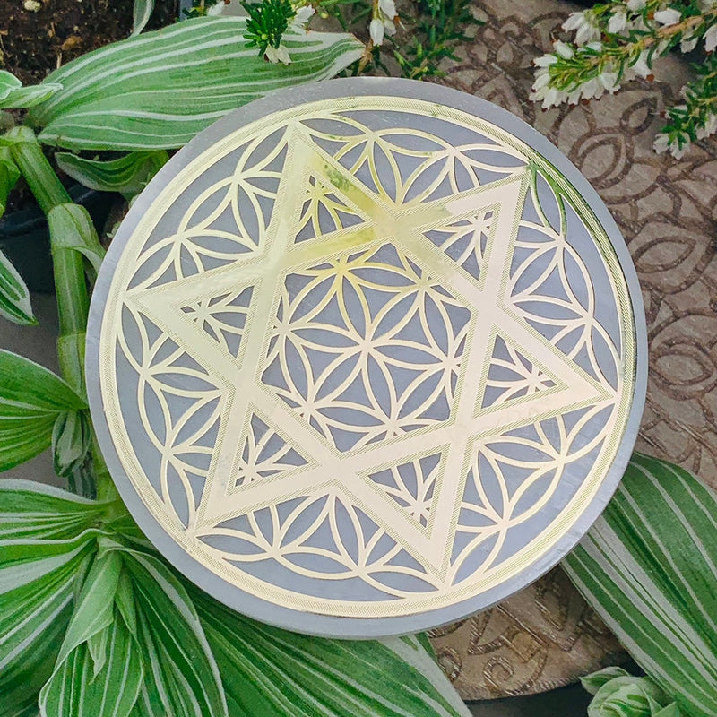 ZZZZZZ Selenite Star Of David on Seed Life Cleansing Disk - wand