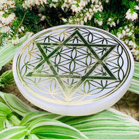 ZZZZZZ Selenite Star Of David on Seed Life Cleansing Disk - wand