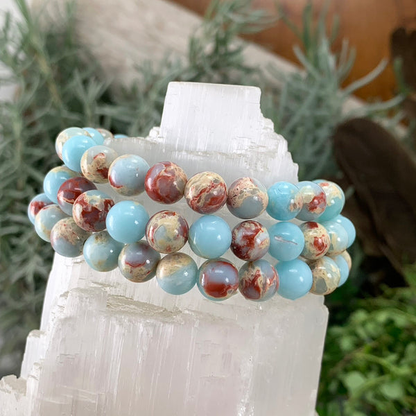 Mala Azure Variscite Armband mit Samtbeutel