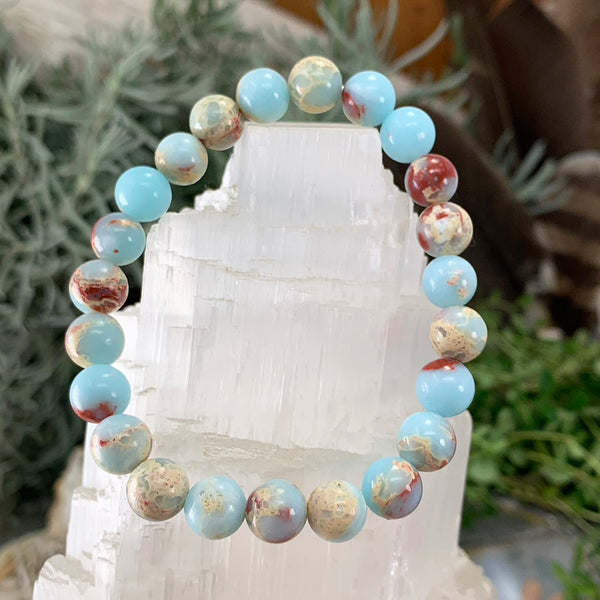 Bracelet Mala Azure Variscite Avec Pochette En Velours