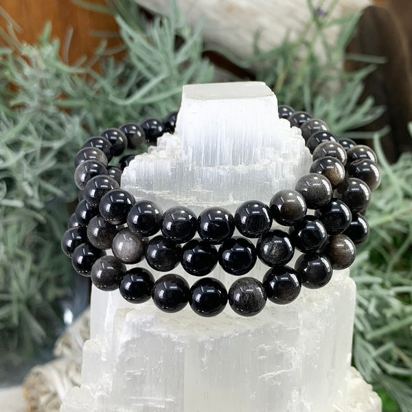 Mala zilveren obsidiaan armband met fluwelen zakje