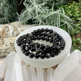 Mala zilveren obsidiaan armband met fluwelen zakje